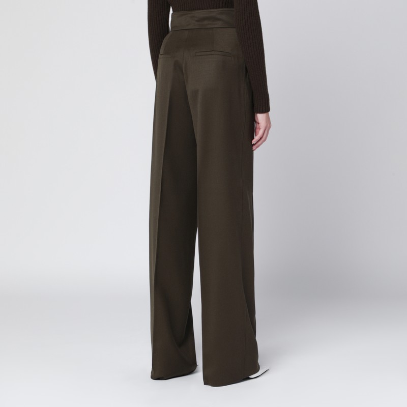 Max Mara Moss Green Wide-leg Wool Trousers In Green