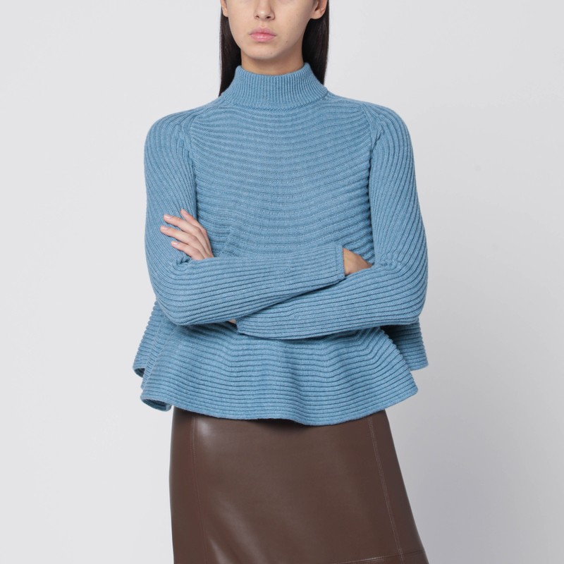 Baby-doll blue knit top in wool