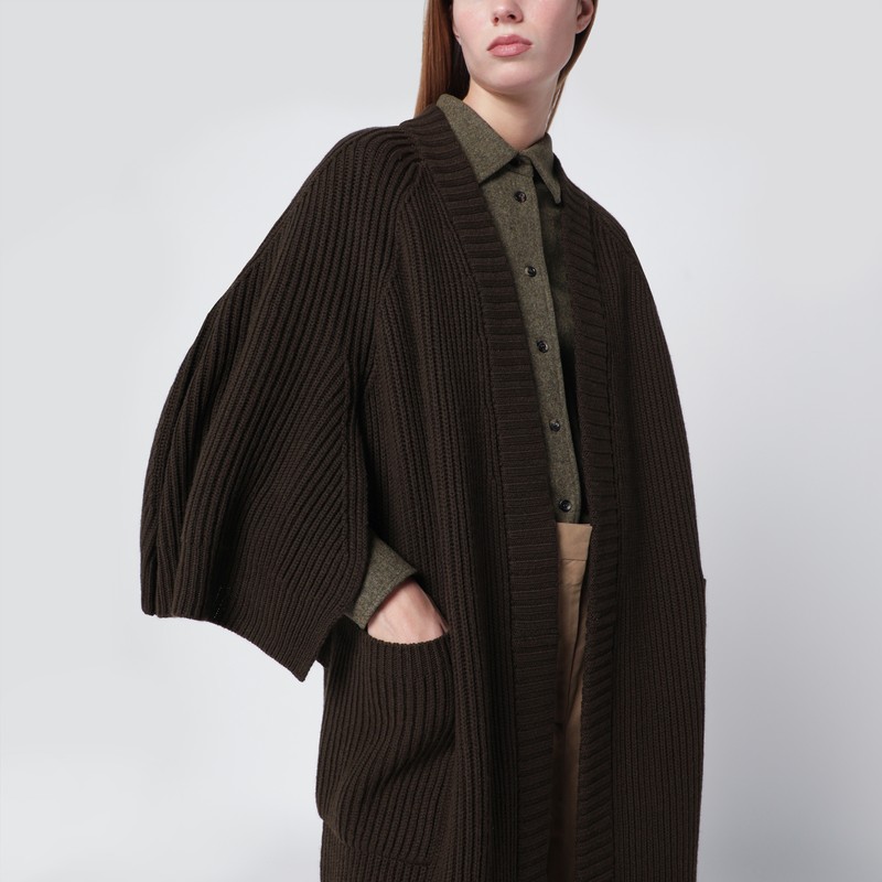 Max Mara Moss Green Cardigan In Wool And Cashmere In Green