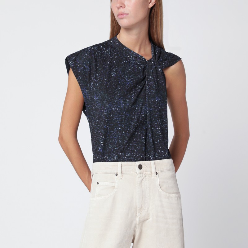 Nayda asymmetrical T-shirt with midnight blue print
