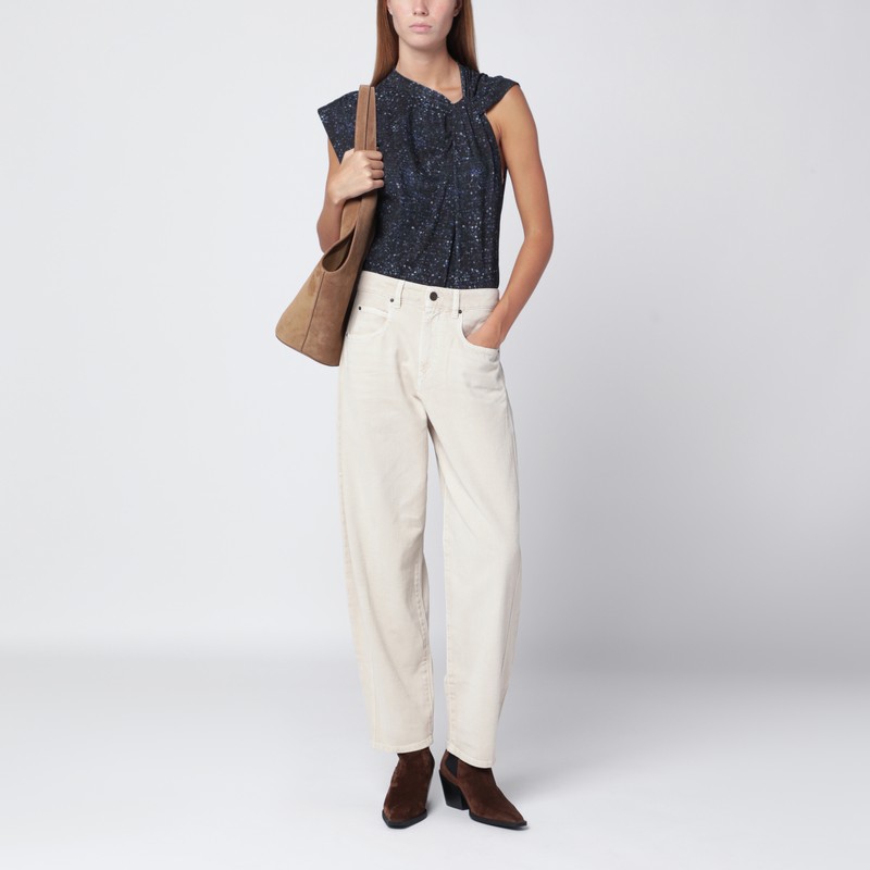 Isabel Marant Nayda Asymmetrical T-shirt With Midnight Blue Print In Blue