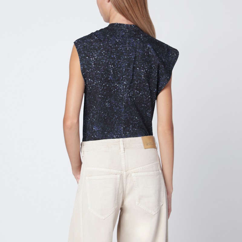 Isabel Marant Nayda Asymmetrical T-shirt With Midnight Blue Print In Blue