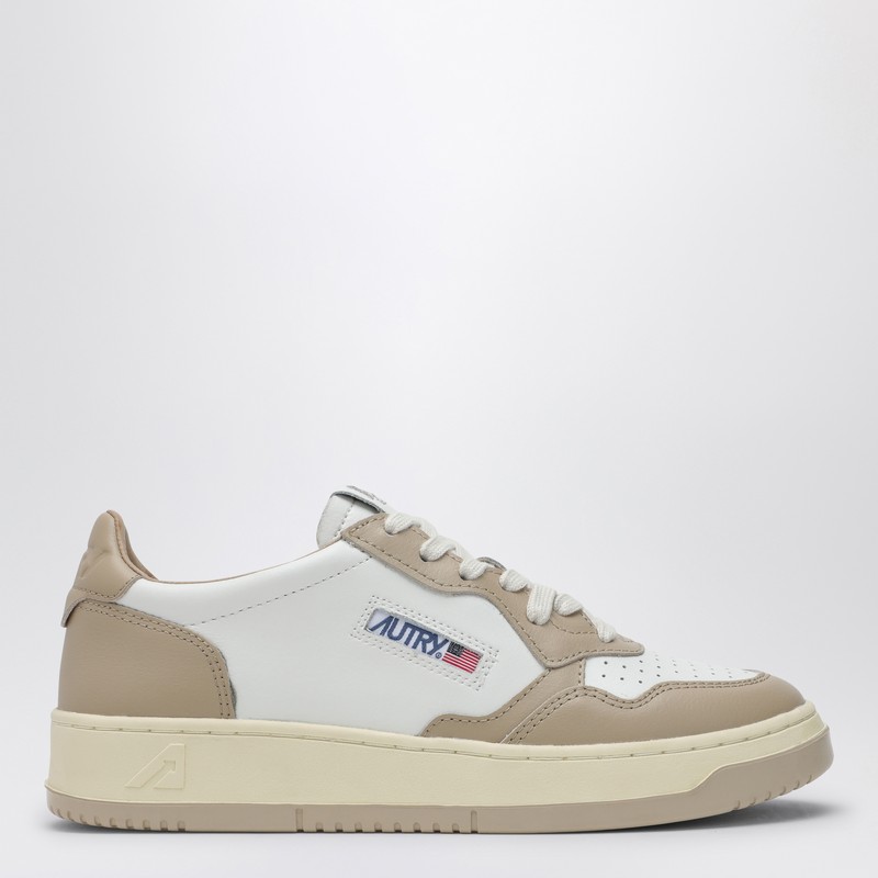 Autry 'medalist' White And Beige Low Top Sneakers With Logo Patch In White