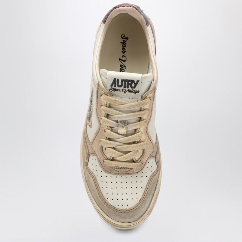 Autry Super Vintage Distressed Paneled Metallic Leather Sneakers In Pink