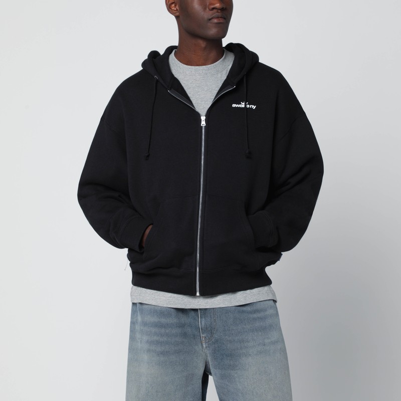 Black hooded sweatshirt with logo print