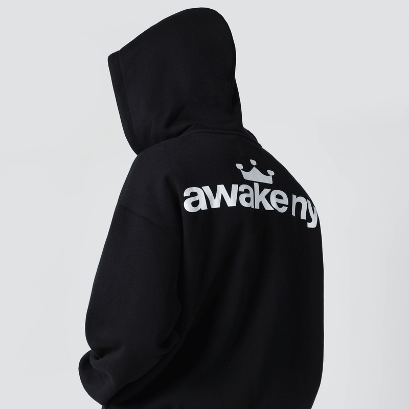 Awake Ny Black Hooded Sweatshirt With Logo Print In Black