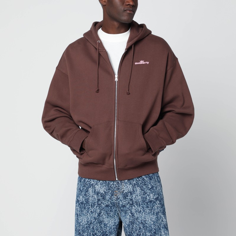Awake Ny Brown Hooded Sweatshirt With Logo Print In Brown