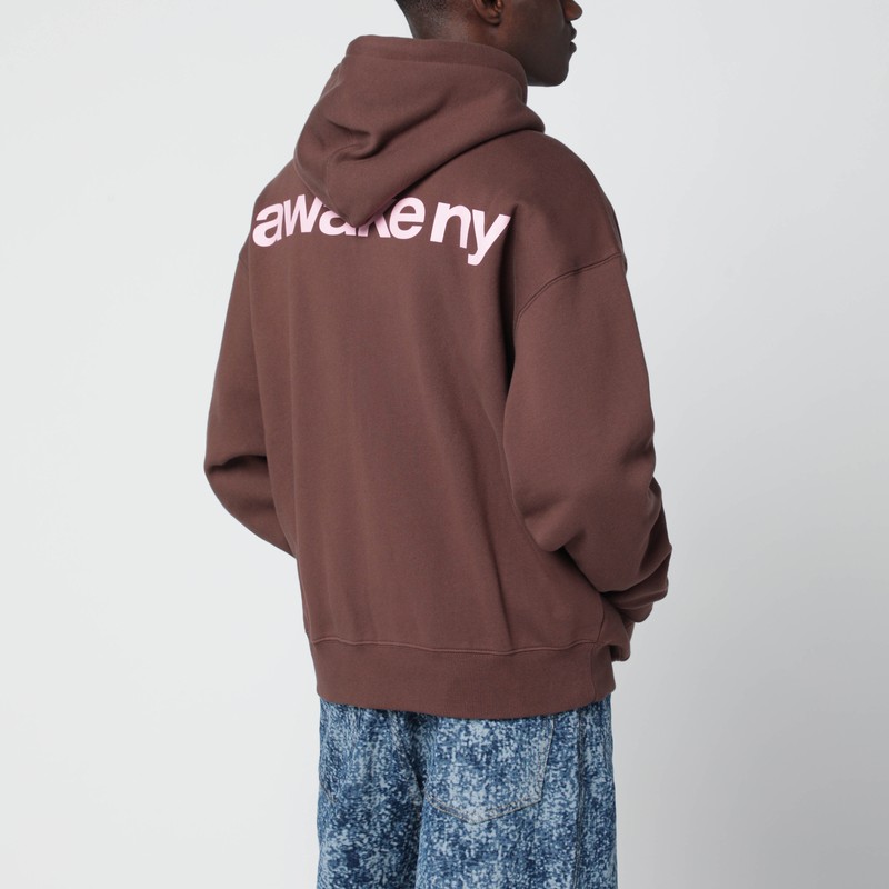 Awake Ny Brown Hooded Sweatshirt With Logo Print In Brown