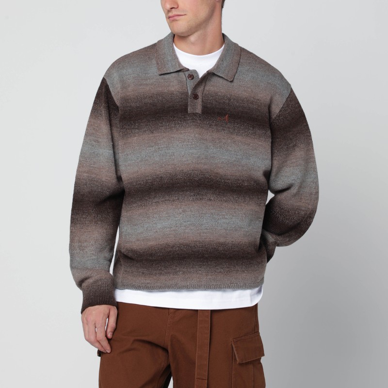 Awake Ny Mens Brown Gradient Relaxed-fit Knitted Polo Jumper In Brown