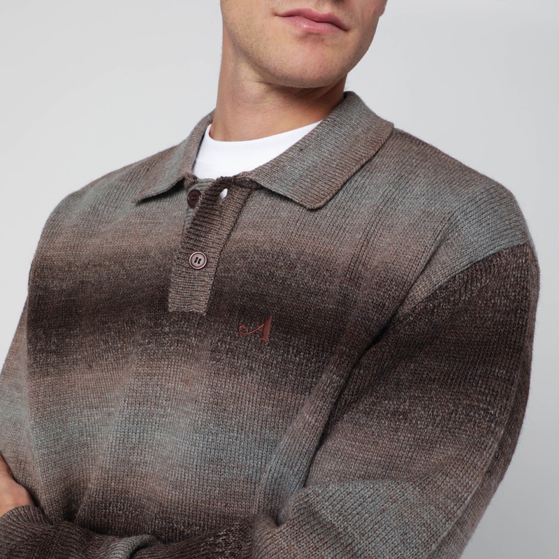 Awake Ny Mens Brown Gradient Relaxed-fit Knitted Polo Jumper In Brown