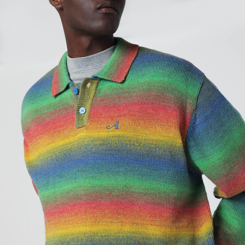 Awake Ny Mens Gradient Logo-embroidered Knitted Polo Top Multi In Multi