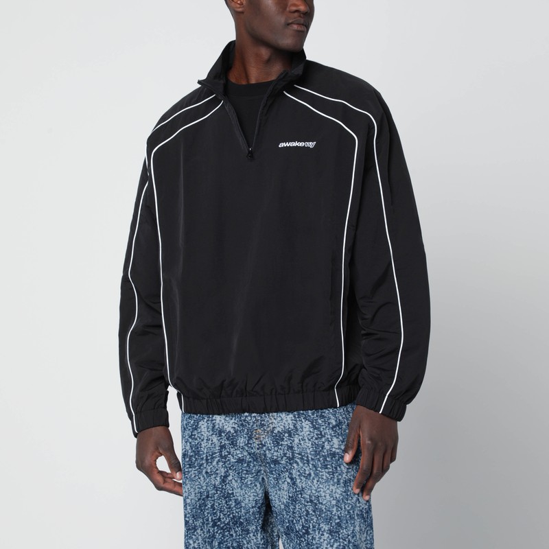 Awake Ny Mens Black Logo-embroidered Quarter-zip Shell Track Jacket In Black