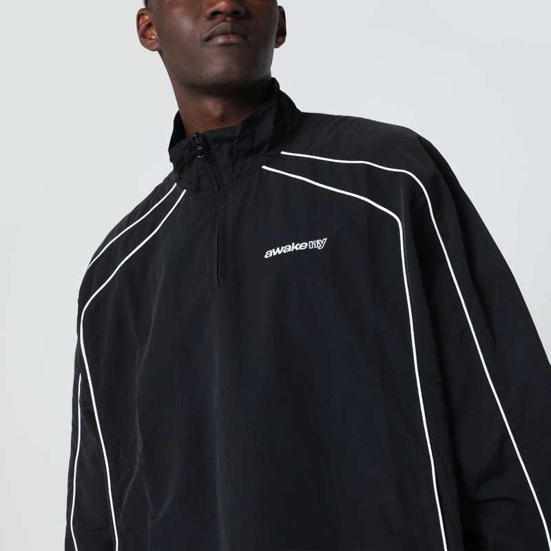 Awake Ny Mens Black Logo-embroidered Quarter-zip Shell Track Jacket In Black