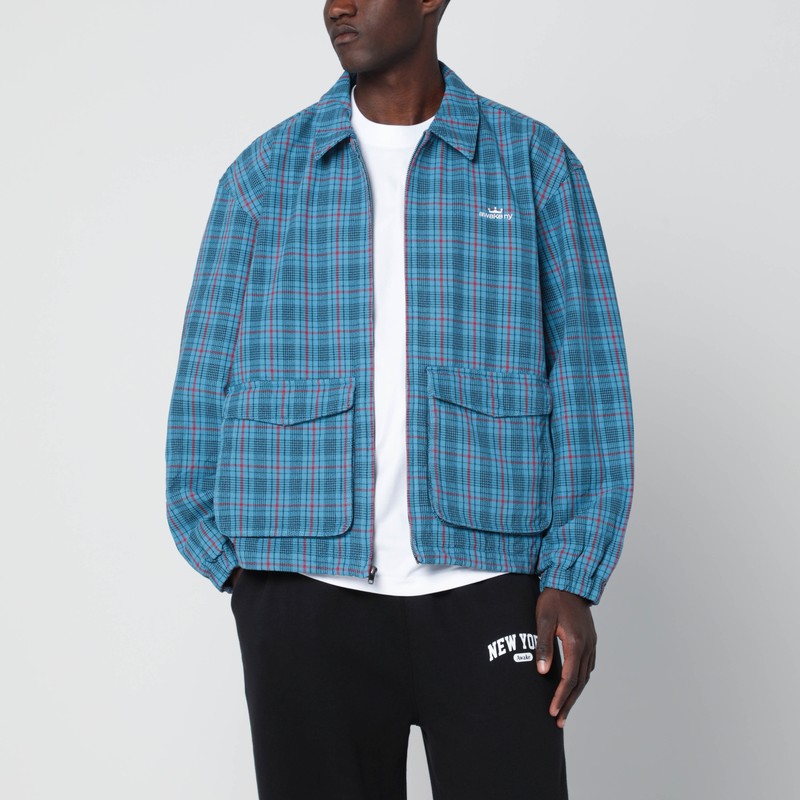 Awake Ny Zip Up Overshirt With Logo And Pockets In Blue