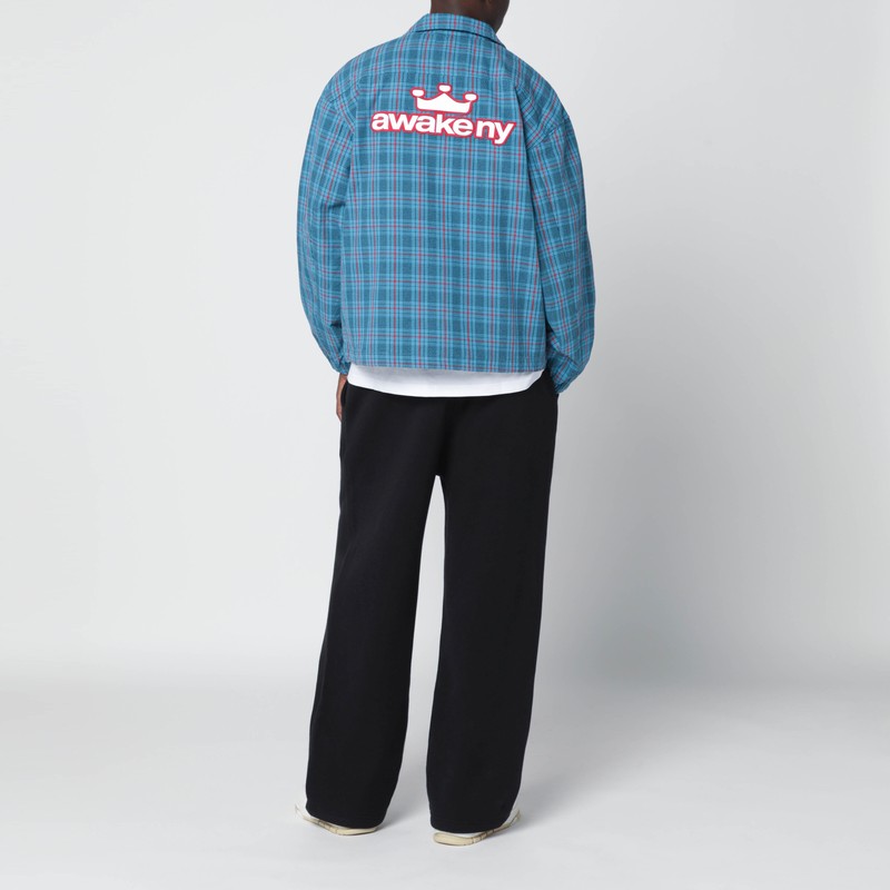 Awake Ny Zip Up Overshirt With Logo And Pockets In Blue