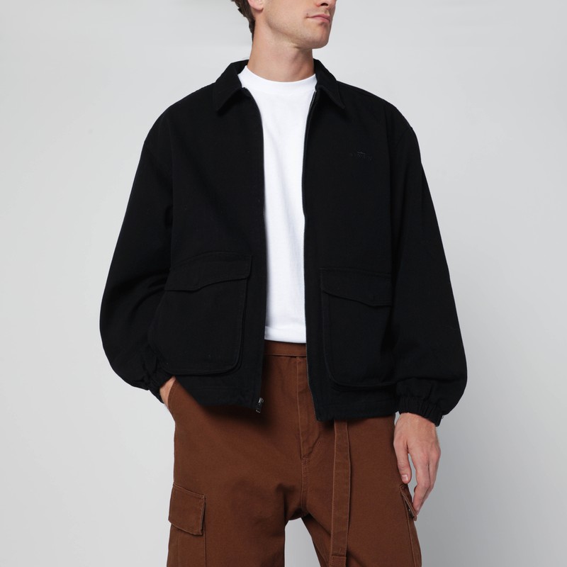 Black zip-up overshirt with logo