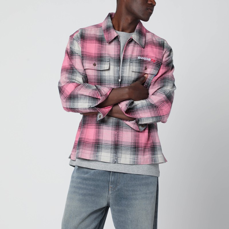 Awake Ny Pink Checked Flannel Shirt In Pink