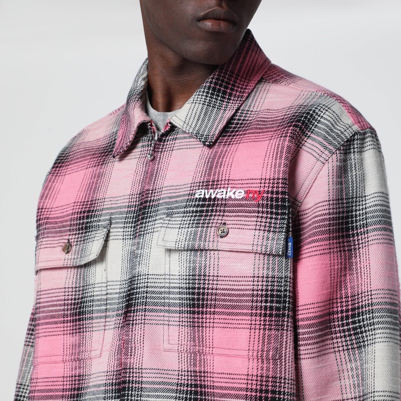 Awake Ny Pink Checked Flannel Shirt In Pink
