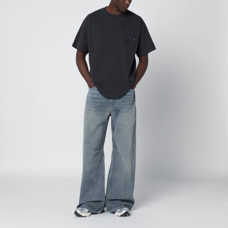 Awake Ny Black Crewneck T-shirt With Logo In Black