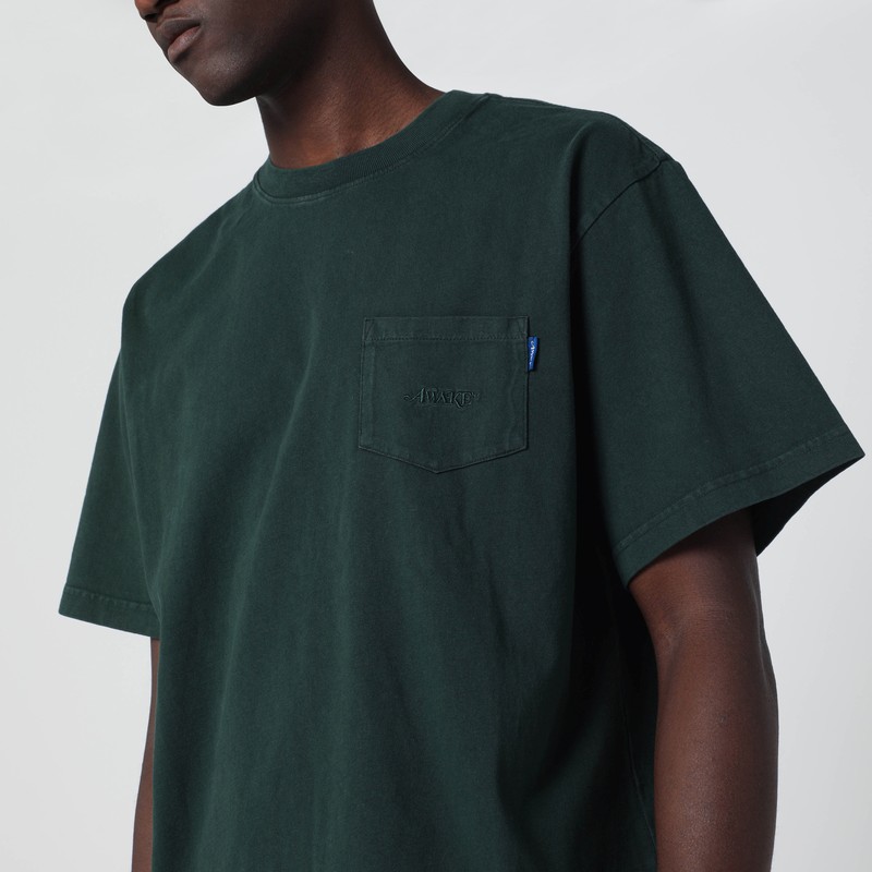 Awake Ny Green Crewneck T-shirt With Logo In Green
