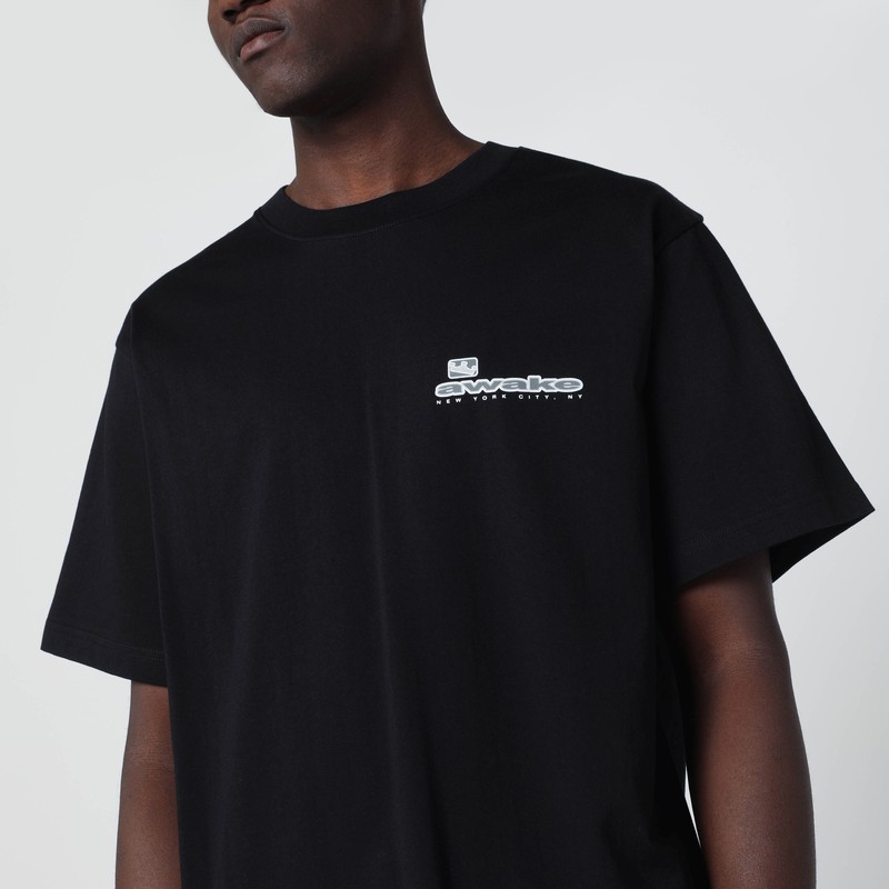 Awake Ny Black Cotton T-shirt With Logo In Black