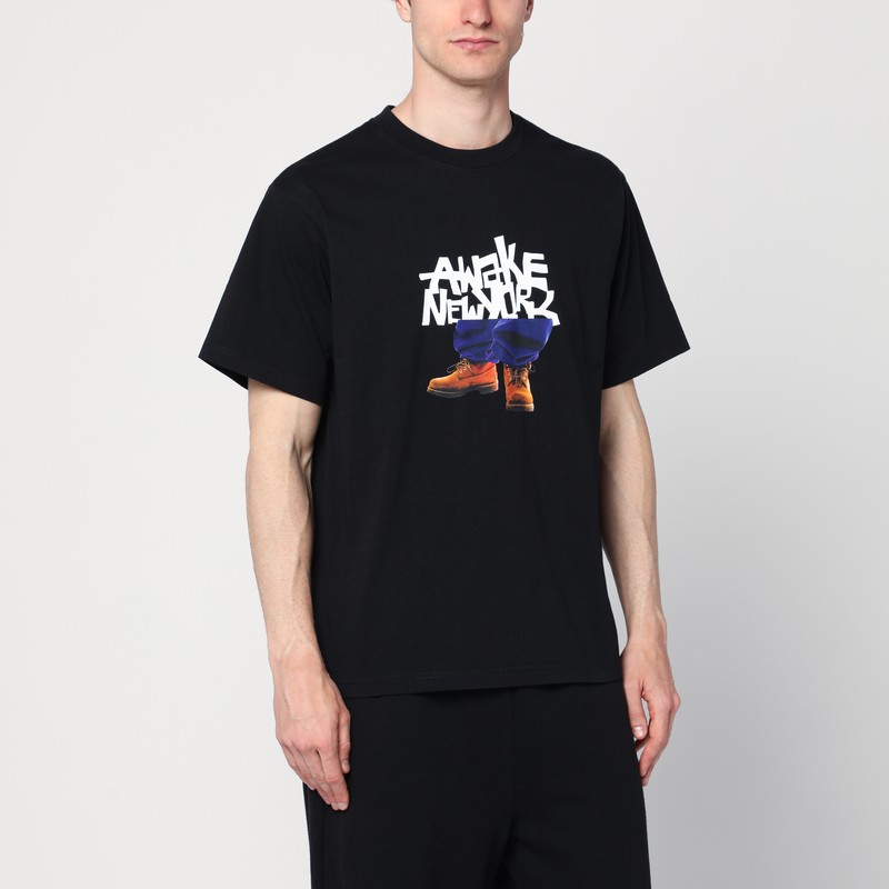 Awake Ny Black T-shirt With Stomper Logo Print In Black