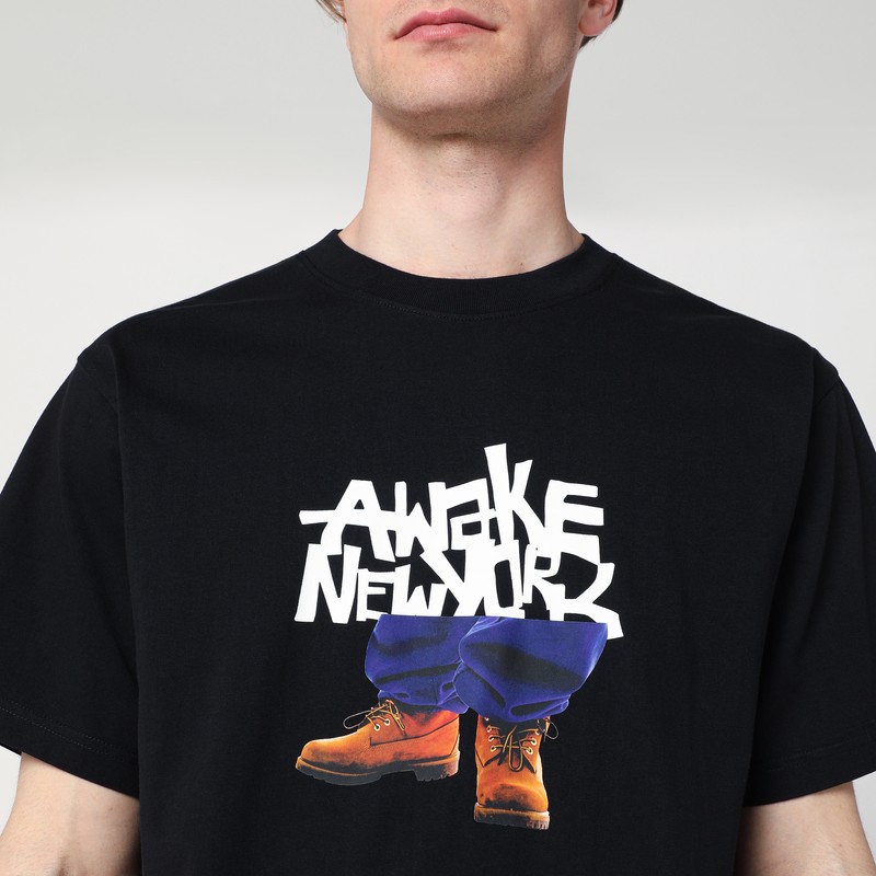 Awake Ny Black T-shirt With Stomper Logo Print In Black