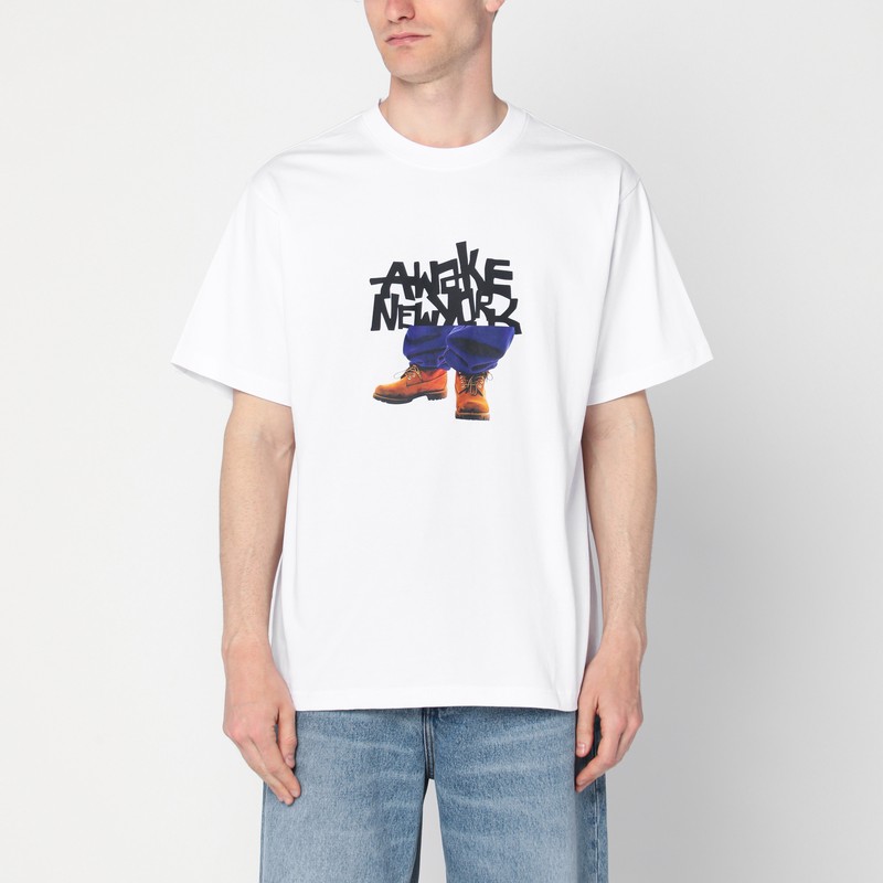 Awake Ny White T-shirt With Stomper Logo Print In White