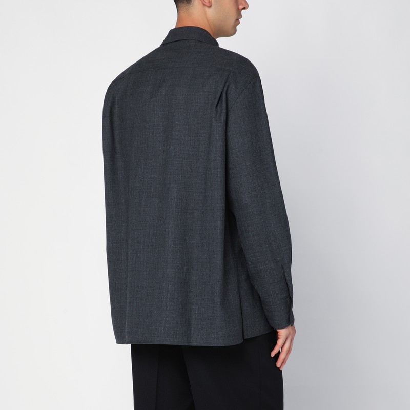 Studio Nicholson Axia Zip-up Wool Shirt In Grey
