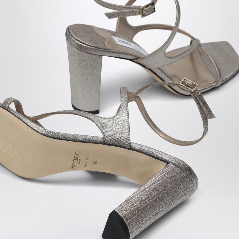 Jimmy Choo Sandal Metallic Leather Ankle Strap In Gray