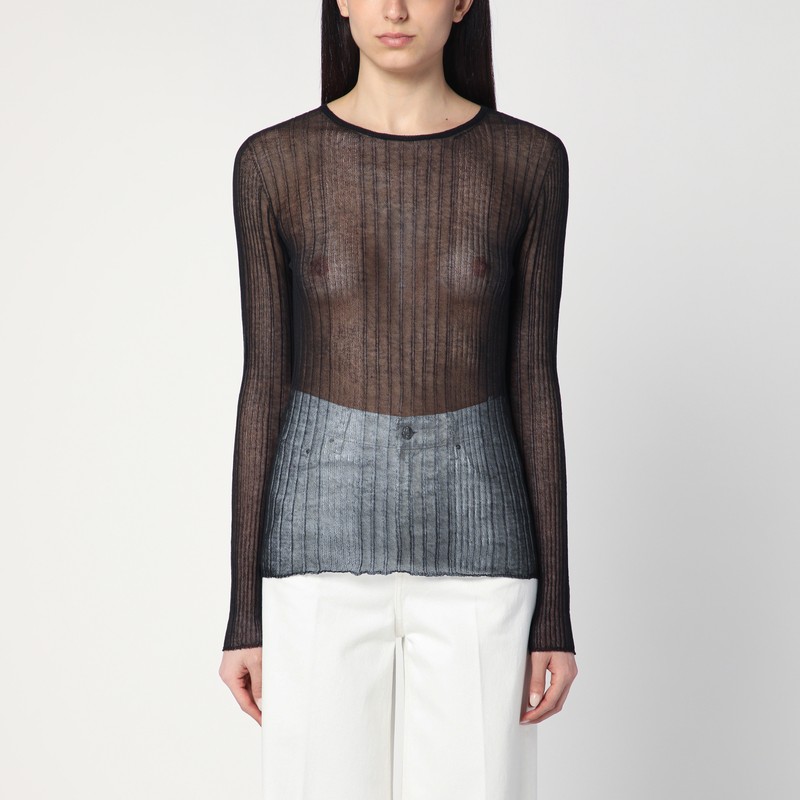 Semi-transparent black sweater - Roberto Collina - Modalova