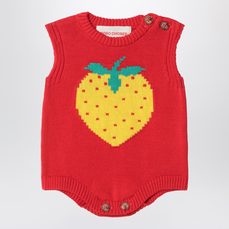 Strawberry romper in cotton knit