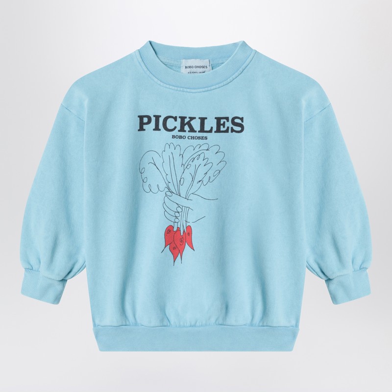 Light blue cotton sweatshirt with Pickles print