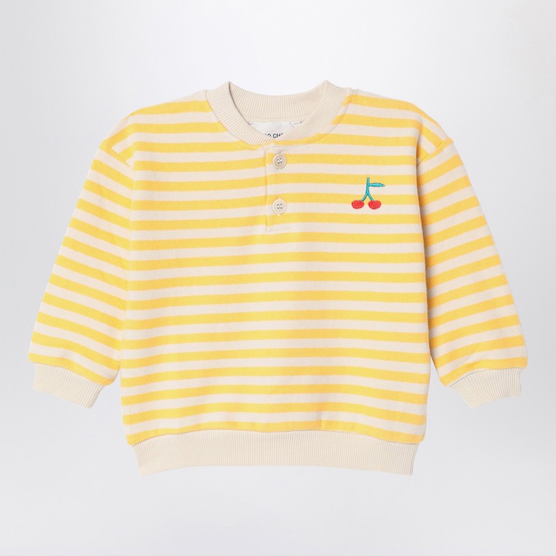 Bobo Choses Ivory/yellow Striped Button Sweatshirt In Yellow