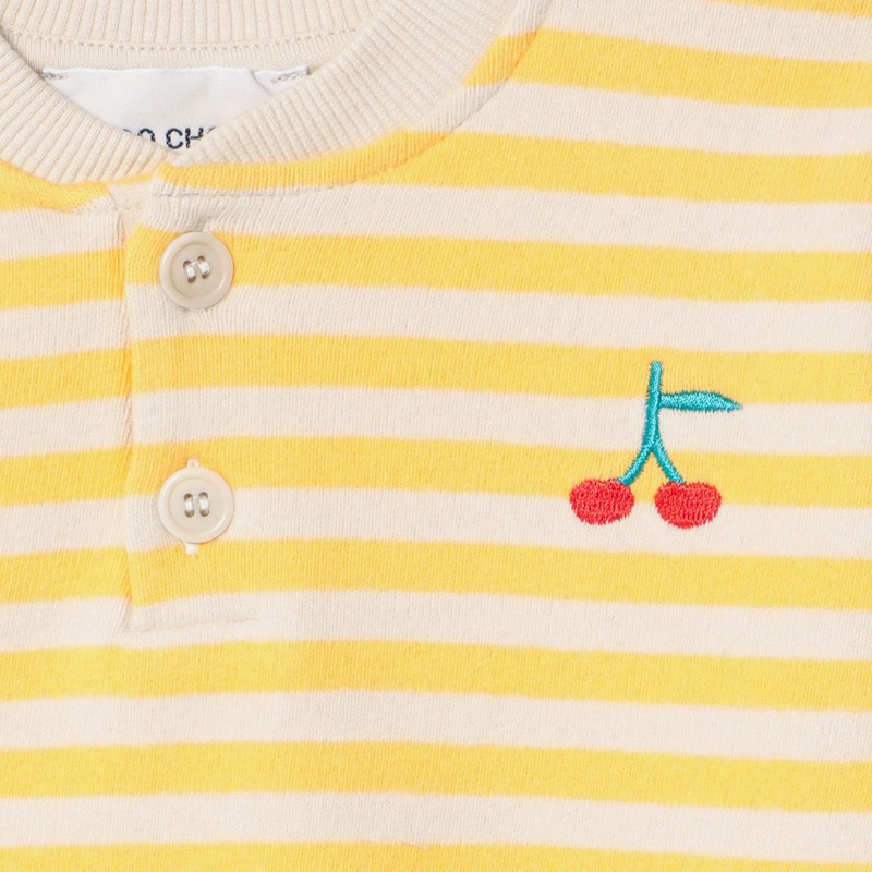 Bobo Choses Ivory/yellow Striped Button Sweatshirt In Yellow