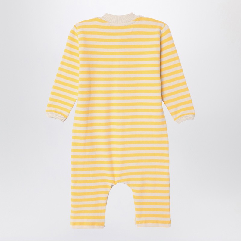 Bobo Choses Ivory/yellow Striped Terry Towelling Sleepsuit In Yellow