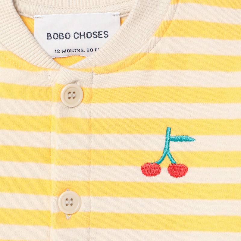 Bobo Choses Ivory/yellow Striped Terry Towelling Sleepsuit In Yellow
