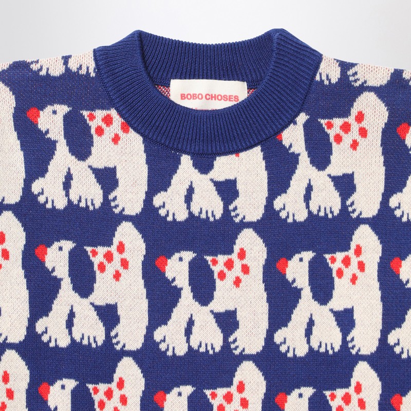 Bobo Choses Blue Sweater For Kids With Dog In White