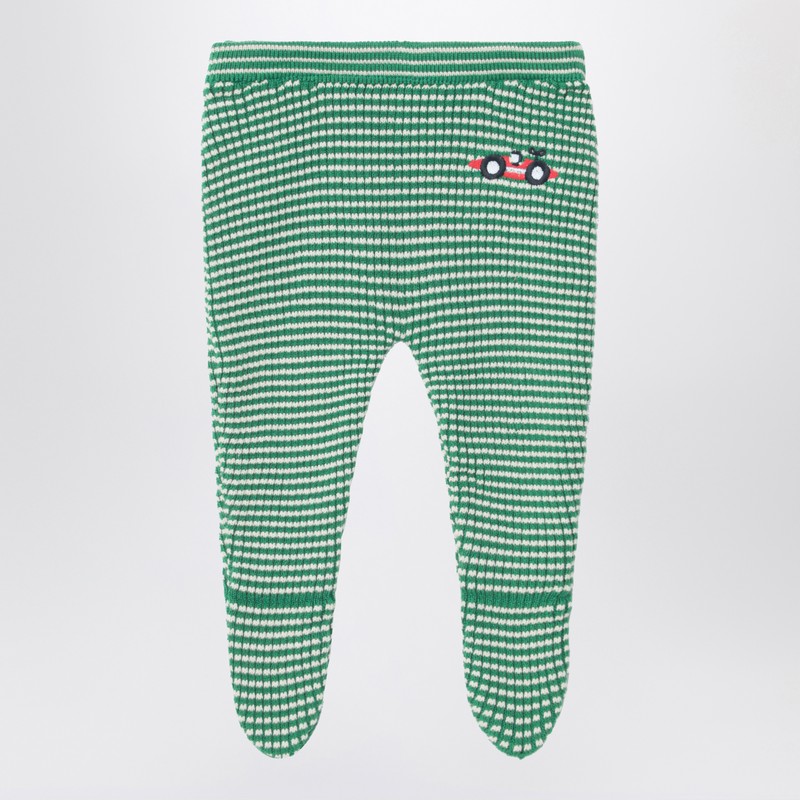 Green/white Race Car footed leggings