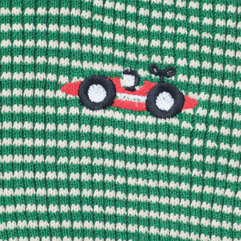 Bobo Choses Green/white Race Car Footed Leggings In Green