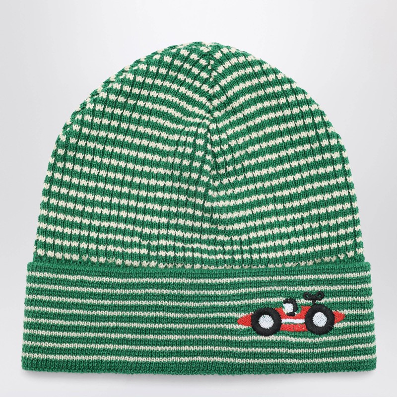 Green/white striped Race Car beanie
