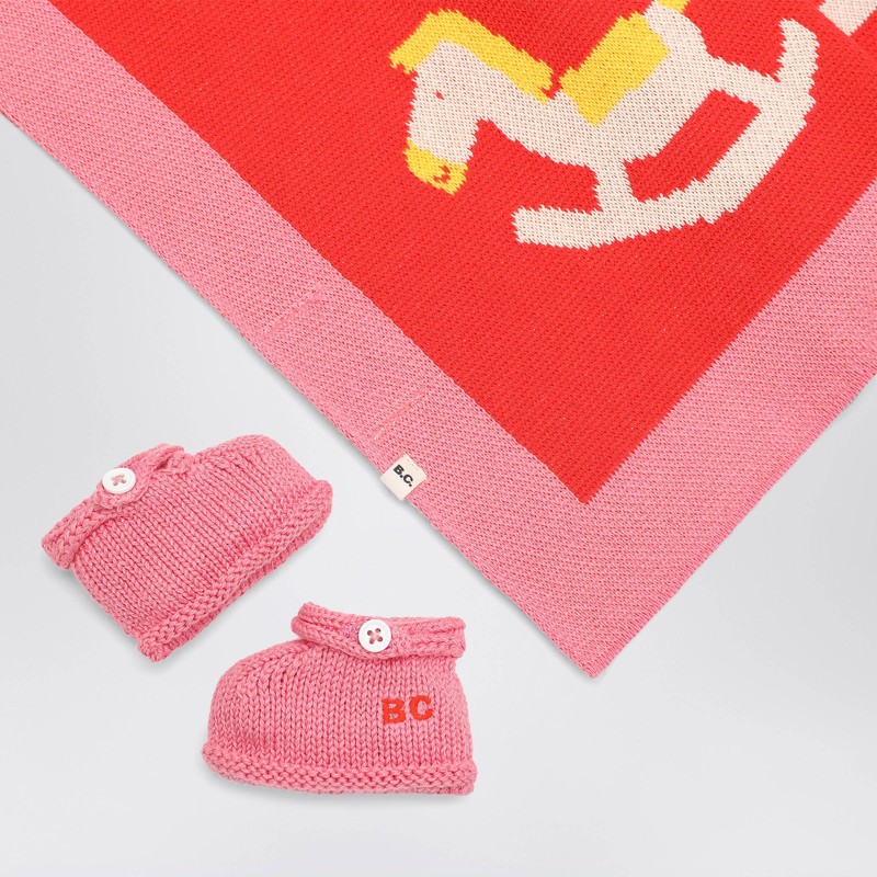 Bobo Choses Red Cotton Two-piece Rocking Horse Set In Pink