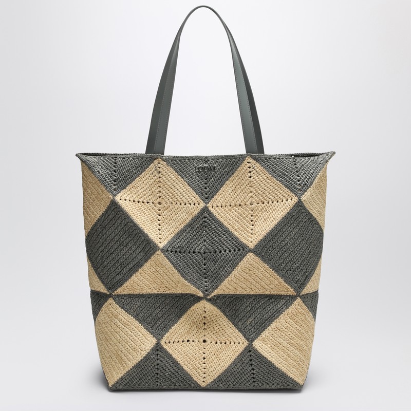 Puzzle Fold Tote XL natural/grey raffia bag - Loewe - Modalova