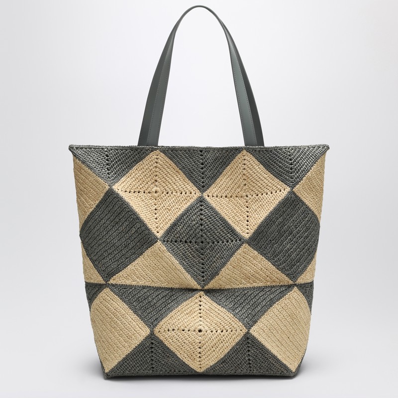Loewe Puzzle Fold Diamond Xl Tote In Raffia In Beige