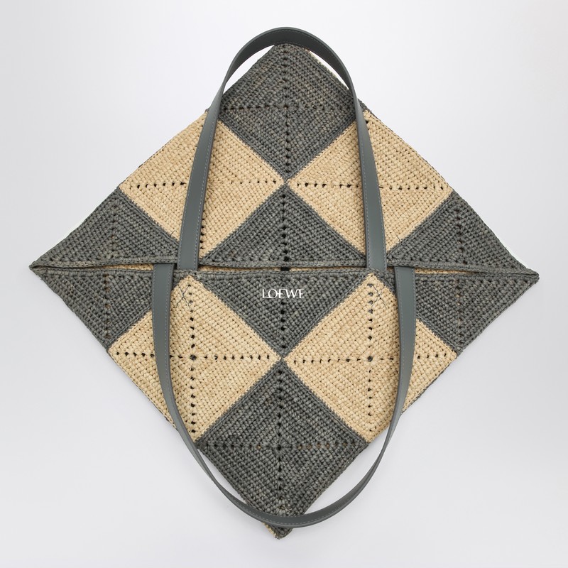 Loewe Puzzle Fold Diamond Xl Tote In Raffia In Beige