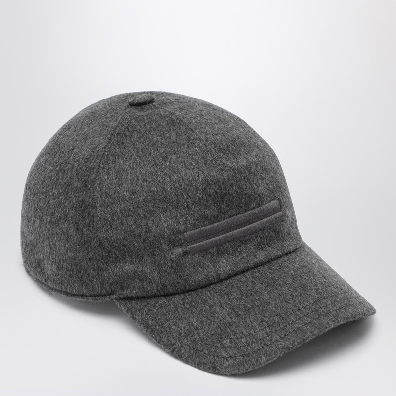 Zegna Dark Gray Cashmere Baseball Cap In Gray