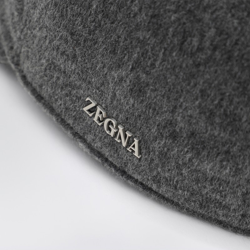 Zegna Dark Gray Cashmere Baseball Cap In Gray