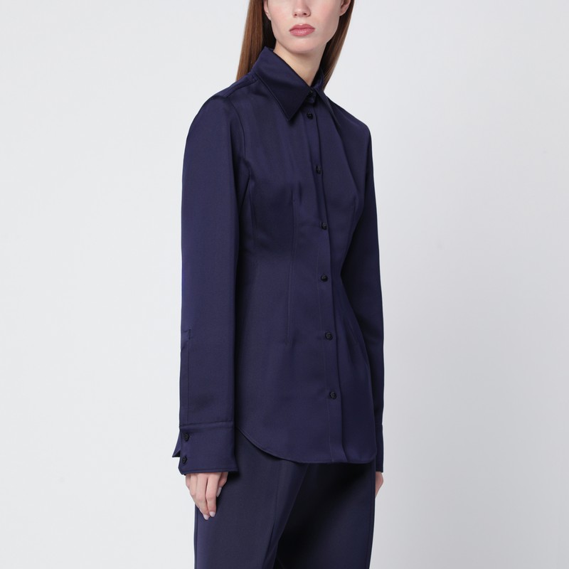 Sportmax Fitted Long Sleeve Collared Shirt In Blue