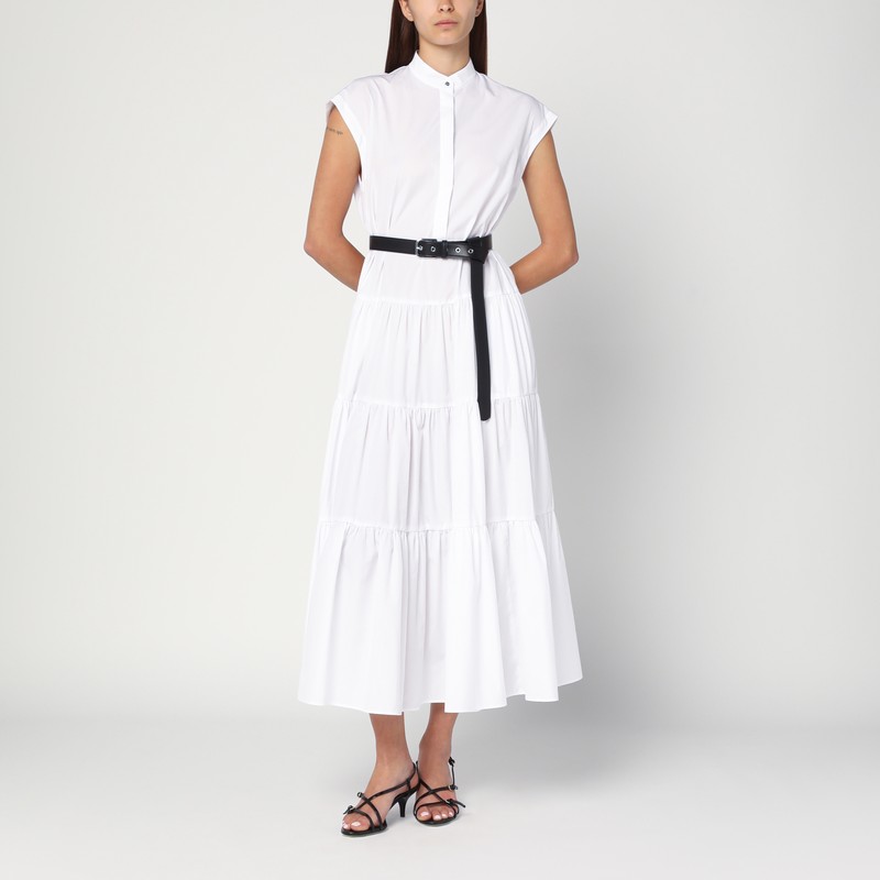 White cotton shirt dress with ruffles