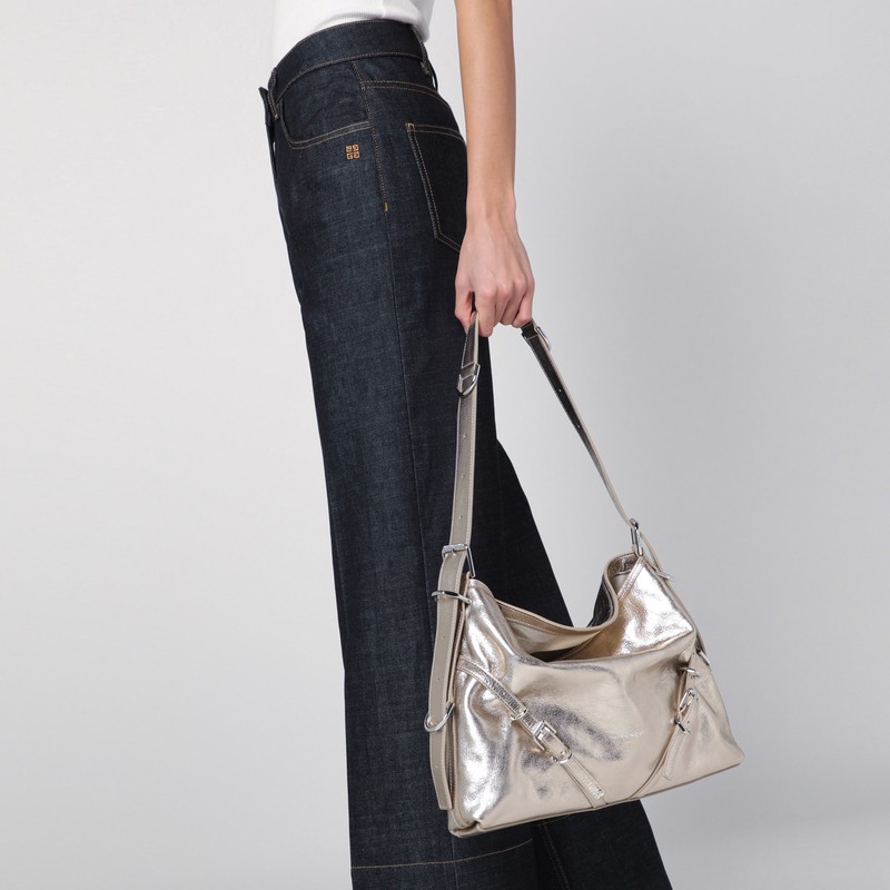 Givenchy Medium Voyou Laminated Leather Shoulder Bag In Metal